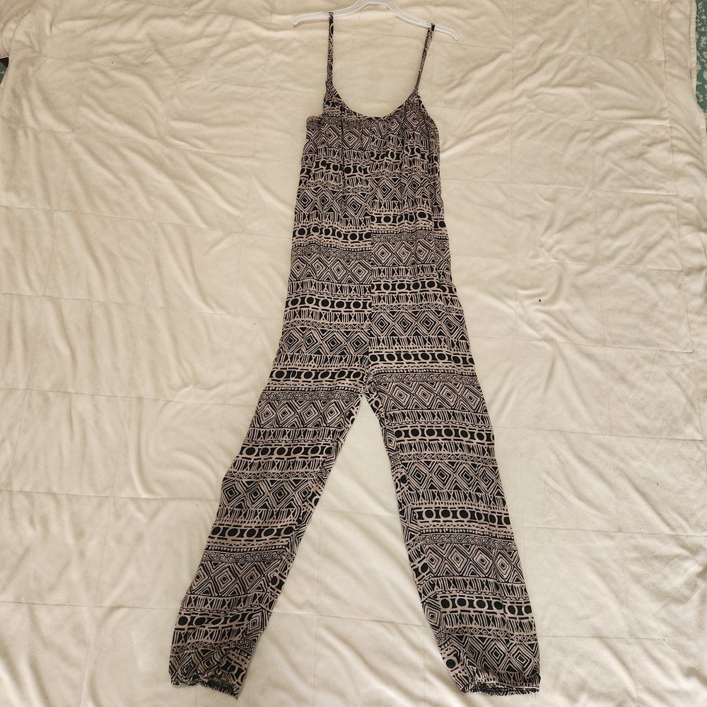 Poetry Kids jumpsuit romper black & tan tribal pattern girls medium 10/12